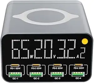 80W Multifunktions-Ladestation, 8-Port USB C, mit 65W PD3.0, QC3.0, LCD-Display, kabelloses Ladegerät
