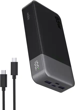 NOBIS 65W Power Bank 20000mAh, Power Bank USB C*2 (In/Out) & USB-A*2,Powerbank Schnellladefunktion PD QC mit Digital Display für Laptop, Handy, Tablet, Kopfhörer