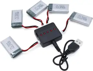 3.7V 400mAh Lipo Akku - Wiederaufladbare Drohnen RC Akku 5 Stück mit 5in1 USB Ladegerät für Syma Q11 H99W H31 H6C H98 TR-C385 TR-P51 TR-F22 AT-96 Quadcopter Teile Flugzeug (5PCS 3.7V 400mAh)