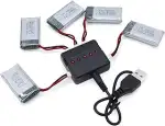 3.7V 400mAh Lipo Akku - Wiederaufladbare Drohnen RC Akku 5 Stück mit 5in1 USB Ladegerät für Syma ...