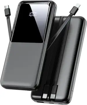 Power Bank 26800mAh, 22,5W USB C Schnellladung Powerbank mit 3 Anschlüssen & 2 integrierten Kabeln, Externer Akku Tragbares Ladegerät Kompatibel mit iPhone 17 16 15 14 13 Android, Schwarz