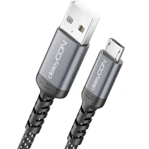 deleyCON 2m Micro USB Kabel Ladekabel Datenkabel Laden & Synchronisieren USB-A auf Micro USB Cable Adapter - Handy Smartphone Tablet Kamera PS4 Controller Usw.
