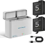 REYGEAK Akku und Ladegerät für DJI Osmo Action 5 Pro/Action 4/3, 2er-Pack Akkus mit 2 Anschlüssen, PD Schnellladung Akkuladebox, 2100 mAh wiederaufladbarer Akku für DJI Action 5/4/3 Ladegerät-Zubehör