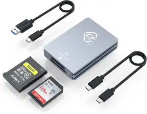 CFexpress Typ A und SD Dual-Slot-Speicherkartenleser, 10 Gbit/s USB 3.2 Gen 2 Typ A CFexpress Adapter-Speicherkartenleser mit USB-C-zu-USB-C/USB-A-Kabel, kompatibel mit Windows/Mac/Linux/Android (EU)