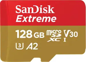 SanDisk Extreme microSDXC UHS-I Speicherkarte 128 GB für Actioncams und Drohnen + Adapter + Rescu...