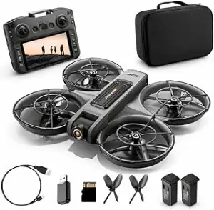 RC-Quadrocopter, (Drohne mit 12,5-cm HD-Display-Fernsteuerung, komplett geschütztem Propellerdesi...