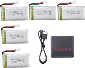 5PCS 3.7V 1200mAh Lithium-Akku mit U5 in 1 Ladegerät für SYMA X5S X5SC X5SW X5SW