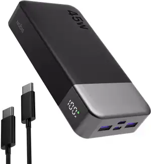 NOBIS Power Bank, Powerbank 20000mAh, 45W Externe Handyakkus Schnellladen, Externer Akku mit C zu C Kabel, Tragbares Ladegerät mit Digitalanzeige für Phone Android Laptop etc(Schwarz)
