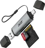 acer SD Kartenleser, Dual USB 3.0 USB C Stecker Kartenlesegerät, Aluminium OTG Adapter SD Card Reader Speicherkartenleser für SD/Micro SD/TF/SDHC/SDXC, iPhone 17 16 15 Serie, Android/Windows/macOS.