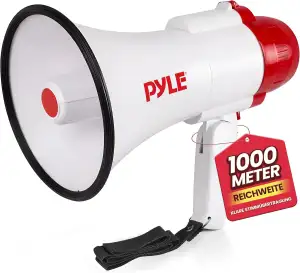 Pyle Megafon 30W mit Sirene & Mikrofon, Weiß Faltbares Megaphone für Kinder & Er