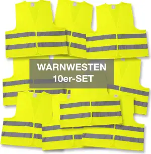 10 x Auto Qualitäts Warnweste gelb EN ISO 20471 Erwachsene Unisize TÜV-geprüft w