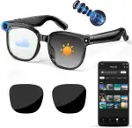 AI Smart Glasses, Brille mit 800 W Kamera, 2 Paare Brillengläser, 1080P HD Video und Audiorecording mit Bildstabilisierung, Musikwiedergabe/Bluetooth-Anrufe/AI-Assistent/Echtzeitübersetzung