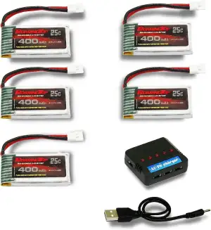 RoaringTop 3.7V 400mAh Lipo Akku 25C mit MOLEX Plug mit 5in1 Ladegerät für RC Qu