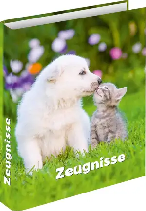 RNKVERLAG 46755 - Zeugnisringbuch Hund & Katze für DIN A4 Formate mit 4 Ring-Mec