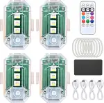 4 Stück Strobe Drone Light, Drahtloses Auto LED-Blitzlichter mit Fernbedienung,8 Colours LED-Flugzeug-Blitzlicht und USB-Aufladung für Auto Drohnen-Antikollisionslichter Flugzeug-Blitzlichter