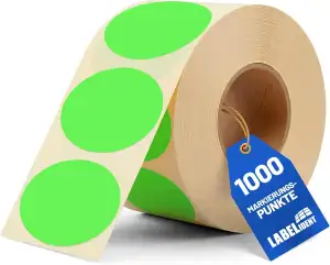 Labelident Markierungspunkte, Klebepunkte neongrün - Ø 50 mm - 1.000 bunte Papie