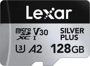 Lexar Silver Plus Micro SD Karte 128GB, Bis zu 205 MB/s Lesegeschwindigkeit, 150MB/s Schreibgeschwindigkeit, Speicherkarte Micro SD mit SD Adapter, UHS-I, A2, U3, V30, Klasse 10, 4K UHD microSDXC