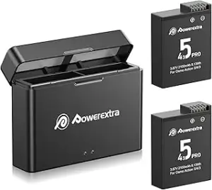 Powerextra 2 Stück Ersatzakku für DJI Action 5/4/3 und dual Ladegerät kompatibel