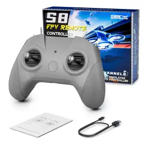STARDRONE S8 Pro FPV-Drohnen-Simulatorfernbedienung, 8 Kanäle, Metall-Joystick, kompatibel mit Uncrashed, Liftoff, DRL, RealFlight Evolution, VelociDrone und weiteren Simulatoren, Modus 2, Farbe Grau