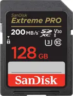 SanDisk Extreme PRO SDXC UHS-I Speicherkarte 128 GB (V30, Übertragungsgeschwindigkeit 200 MB/s, U3, 4K UHD Videos, SanDisk QuickFlow-Technologie, temperaturbeständig)